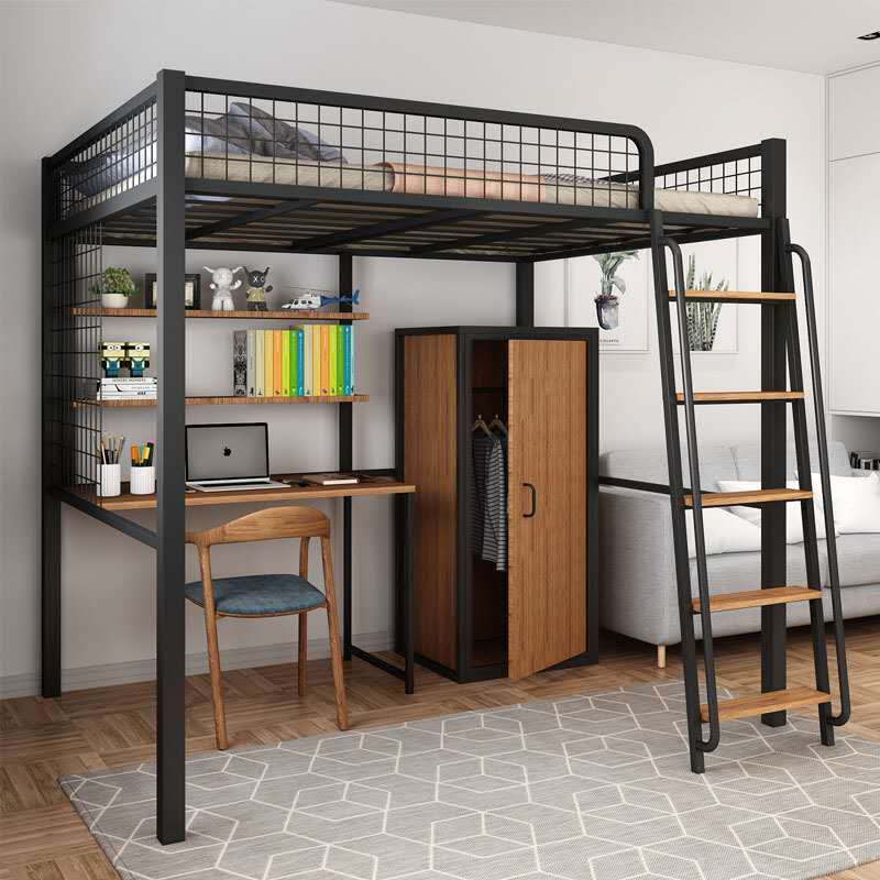 新品上架 限時折扣 公寓高架床上床下桌鐵藝床高低床省空間樓閣式床鐵架床複式二樓床