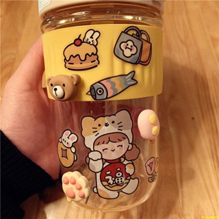 【蝦皮最低價】帶吸管水杯女學生便攜玻璃杯ins大容量可愛少女隔熱咖啡雙飲杯子