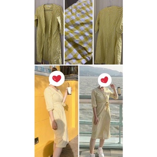 黃色格子韓式洋裝-二手衣