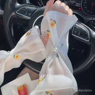 【優選精品】CHUXINSTILL品牌超級超級美刺繡花朵防曬袖套珍珠扣文藝氣質手袖運動防曬手套 機車手套ins日韓風 Z