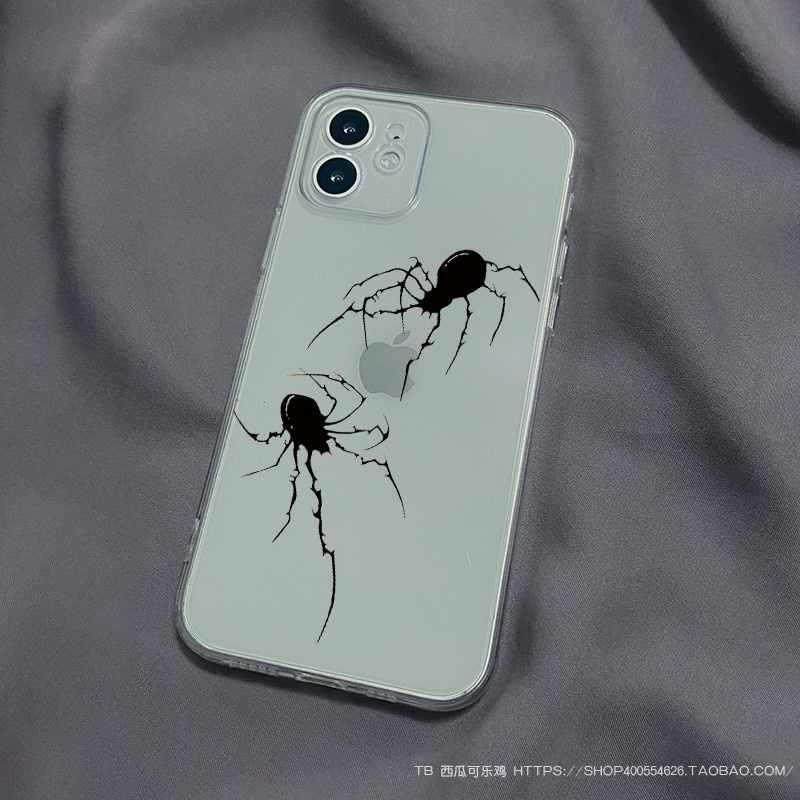 小眾個性簡約黑蜘蛛手機殼適用iPhone14pro蘋果13/12華為mate20/p50透明小米11/10s新款vivo