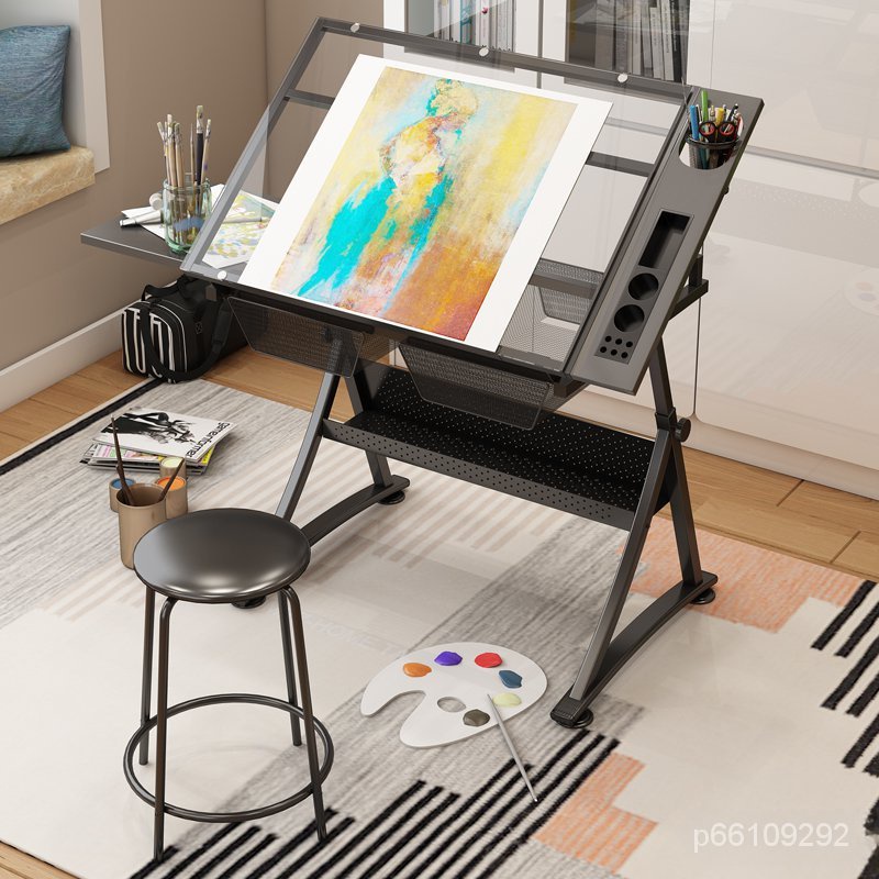 繪圖桌美術實木玻璃可升降書畫繪畫畫圖畫案桌子製圖設計師工作台