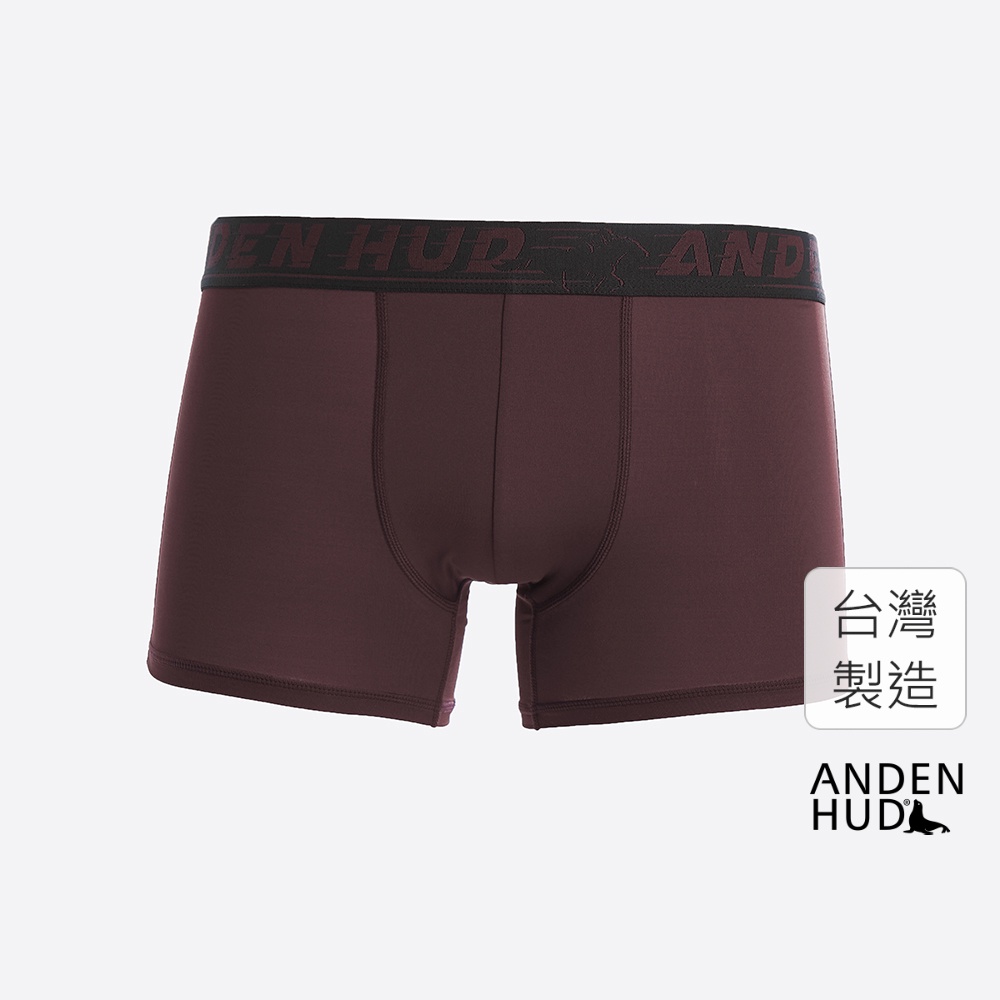 【Anden Hud】男款_吸濕排汗機能系列．短版腰帶平口內褲(安道爾紅-暗紅字緊帶) 台灣製