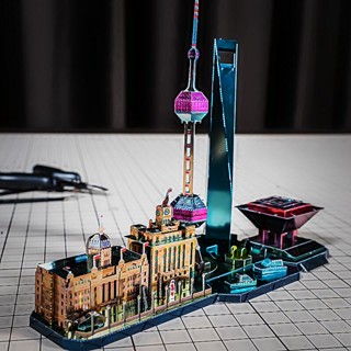 3D立體鐵藝金屬拼圖建築拼裝模型 DIY玩具 上海街景城市風景線