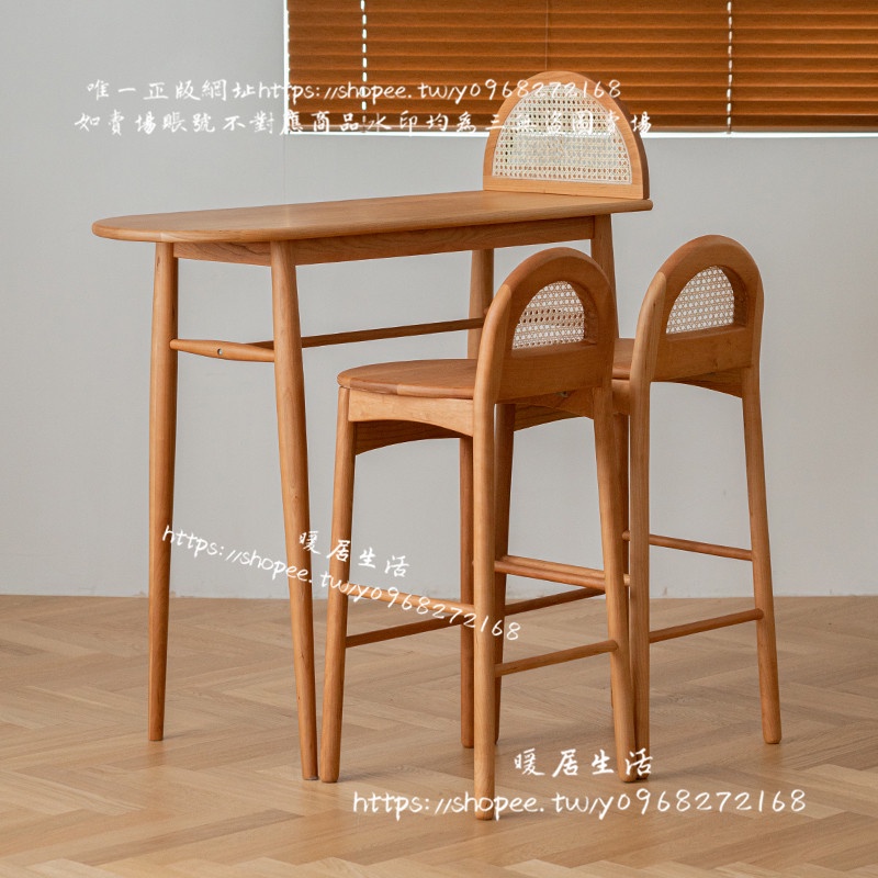 &lt;暖居生活&gt;日式實木吧桌吧椅組合小戶型白蠟木廚房高腳餐桌簡約長條桌椅組合