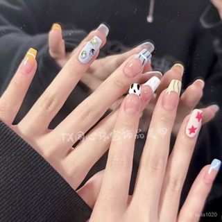 ⭐實拍優選⭐ins風童趣跳色法式星星美甲貼片手工假指甲貼穿戴甲片成品可拆卸 V5DM