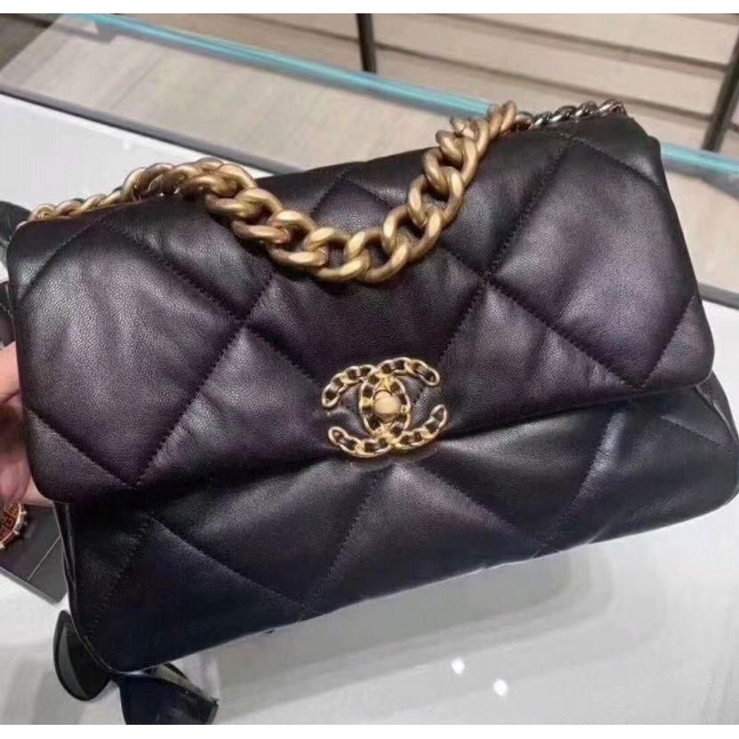 二手Chanel 香奈兒女包 爆款19bag 黑金中號30cm 超級難買 專柜已