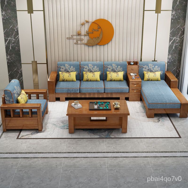 『胖huhu傢居』沙發 新中式實木沙發 三人沙發 客廳全實木傢具組閤套裝 現代簡約小戶型 沙發拉床  四人沙發 E0ZV