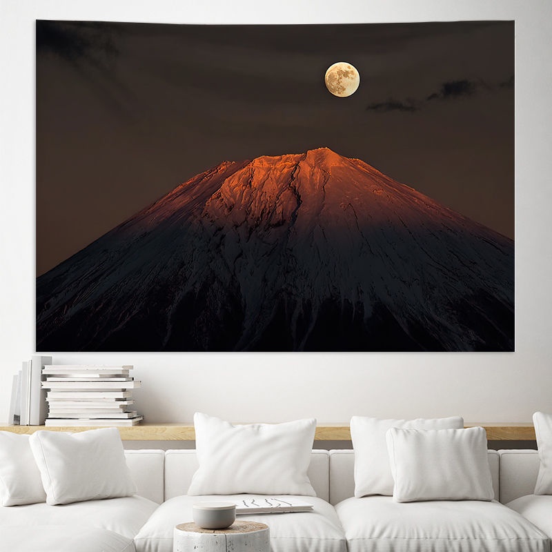 现代简约富士山墙面装饰床头挂布超大背景布客厅沙发卧室壁挂毯MOOPS