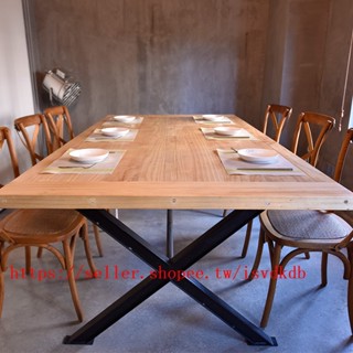 新品 代客組裝 低價定製美式lofe實木餐桌椅組合復古咖啡餐廳桌椅做舊鐵藝西餐桌茶餐廳桌