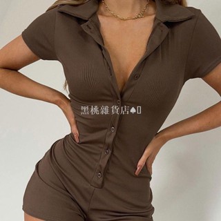 黑桃雜貨店♠️連身短褲 2色 ins風衣服 連身衣 歐美上衣 辣妹上衣 連身褲 連身衣 翻領上衣 短褲 連體短褲