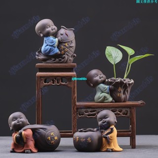 桃園出貨✨古玩擺件小和尚迷你花器紫砂精品可愛家居花瓶擺件創意水培花插客廳裝飾辦公室桌面植物水培擺件✨