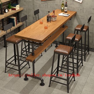 新品 代客組裝 低價工業風咖啡廳實木吧臺桌休閑酒吧高腳桌椅組閤家用靠墻隔斷長條桌