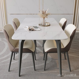【熱銷】簡約亮光岩板餐桌現代小戶型客廳傢用長方形飯桌設計師餐桌椅組閤