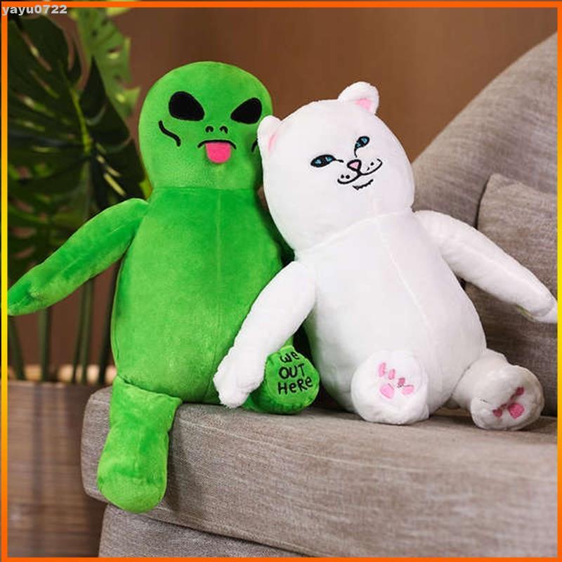 【YO】超萌小賤貓ripndip中指貓抱枕可愛貓公仔外星人玩偶娃娃同款