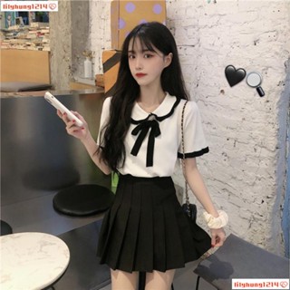 【桃園出貨】兩件套裝2025春季小清新減齡洋氣時髦網紅女神範上衣+百褶短裙潮學院風套裝水手服學生服套裝百褶裙套裝純慾女裝