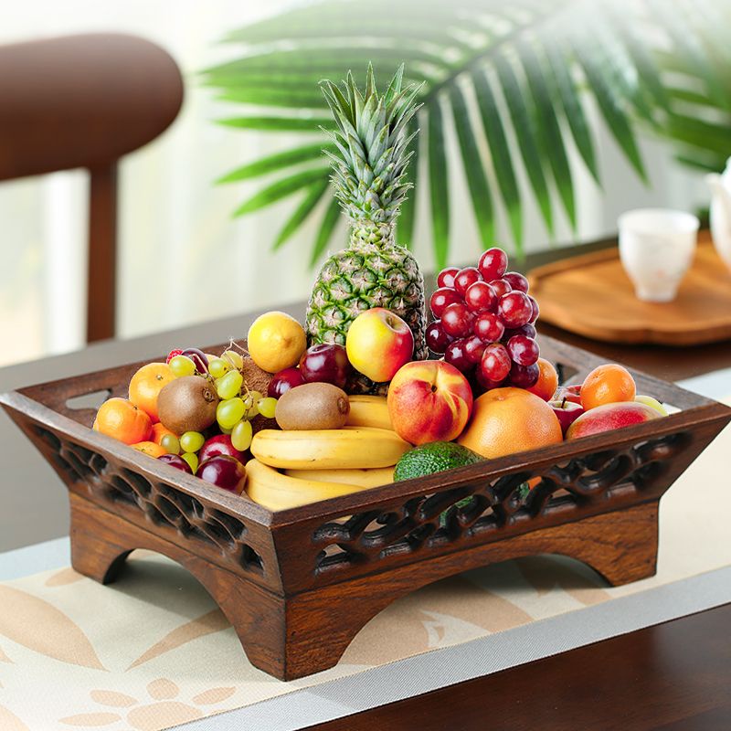 干果盒 零食盒 泰國進口水果盤木質中式客廳創意復古實木果盤茶幾餐桌簡約干果盤