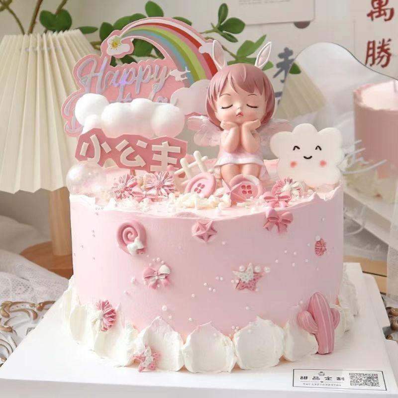 🎈辣妹子🎈網紅女生少女主題可愛公主生日蛋糕裝飾擺件天使翅膀安妮寶寶擺件