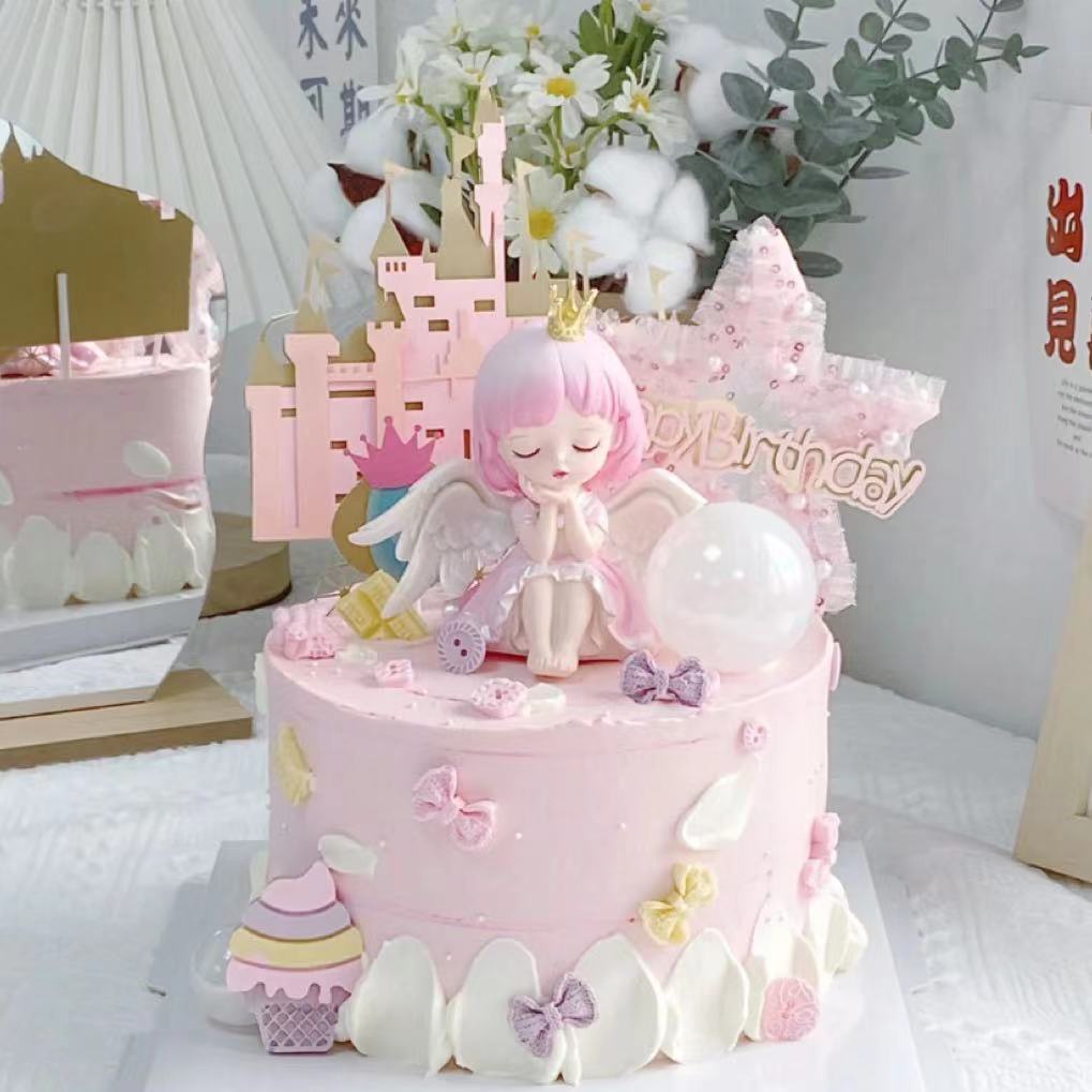 🎈辣妹子🎈少女心可愛女孩蜜雪兒生日蛋糕擺件 城堡烘焙甜品臺蛋糕裝扮配件