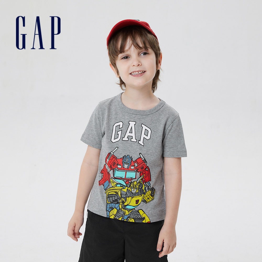 Gap 男幼童裝 Gap x TRANSFORMERS變形金剛聯名 Logo純棉印花短袖T恤-灰色(659069)