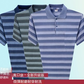 🔥【中老年男裝】夏裝涼感冰絲排汗透氣速乾短袖t恤翻領上衣 polo衫男 爸爸衣服POLO衫 夏季中老年短袖T恤男士翻領