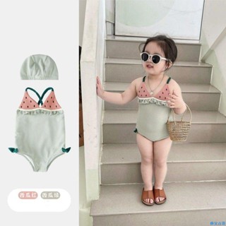 【熱銷免運】新款夏季可愛女童西瓜游泳衣女寶寶連體吊帶兒童嬰幼兒水果泳裝 兒童泳衣 女孩泳衣 沙灘泳衣 韓版女童泳衣 可愛