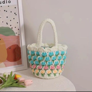 手作包包 DIY縫紉編織包包 DIY手工材料包 手工編織包包鬱金香包 diy材料包毛線鉤針水桶包底片手提包田園風