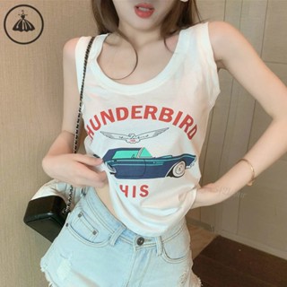 背心 無袖上衣 韓版女字母印花無袖背心女夏外穿潮寬鬆顯瘦短款上衣港風白色小弔帶內搭