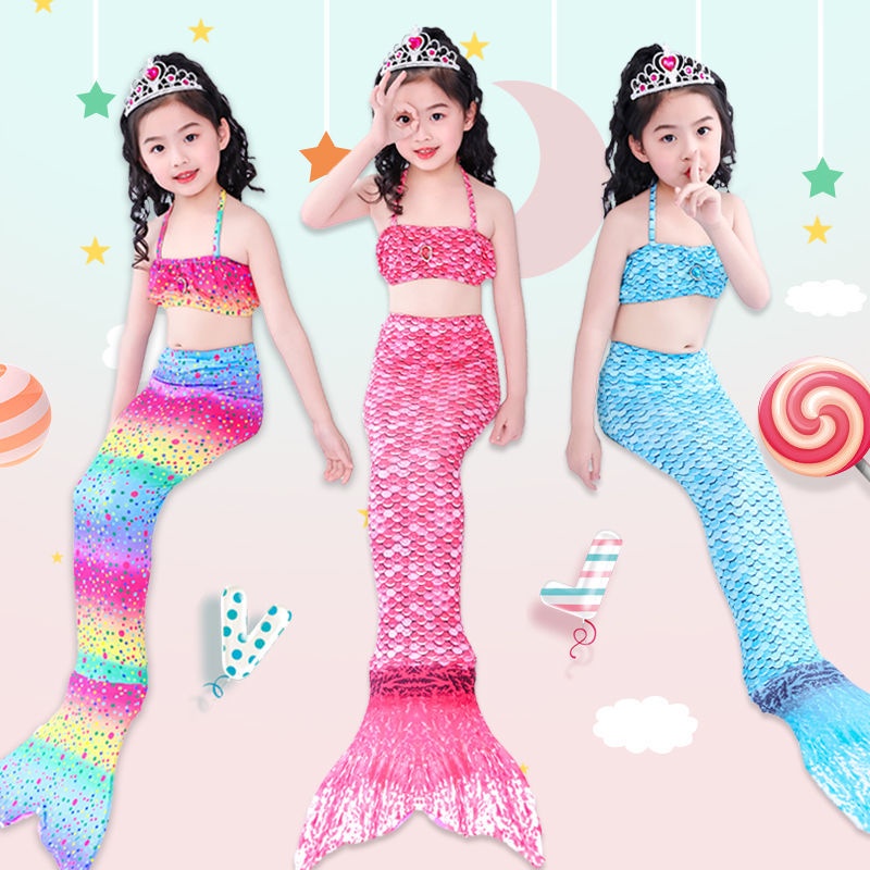 熱賣✔️促銷優惠💯美人魚套裝夏季游泳衣三件套 女孩人魚美人魚尾巴美人魚兒童服裝  NWRT