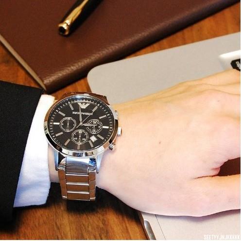 凯丽二手-時尚新款Armani 阿曼尼男錶三眼日曆鋼帶男士手錶休閒石英錶大錶盤AR2434 AR2448 配件齊全