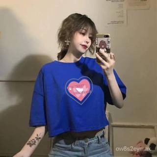 GP實拍 學生衣服 短闆上衣 韓版短袖上衣 素T t恤女生韓版夏季純棉短袖T恤女剋萊因藍新款韓版寬鬆短款顯瘦ins學生