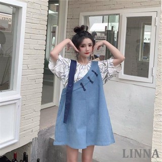LINNA大尺碼背帶褲 大碼吊帶褲 150公斤可穿 大碼寬松背帶短褲女夏季新款百搭短袖上衣+吊帶褲套裝潮ins