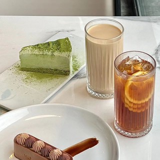 LIGHT HOMEins風咖啡館美式拿鐵冰咖啡杯冷萃摩卡古典復古家用條紋玻璃杯子#預購#要開超取請聊聊我