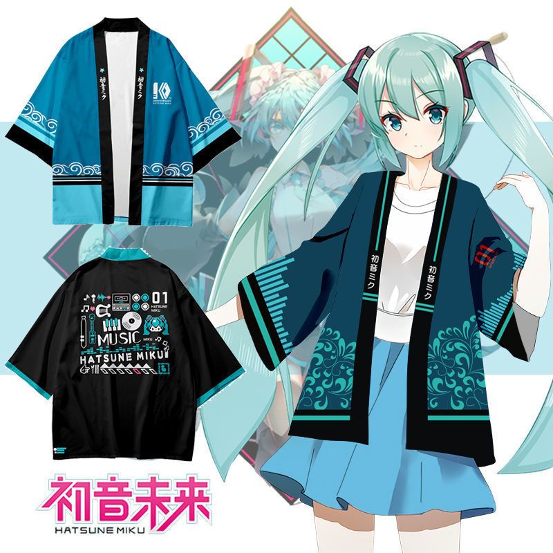 【臺灣 免運】初音未來COS服 miku和服 羽織外套 男女二次元衣服 大尺碼童裝 動漫周邊T恤短袖 同人痛衣 法披