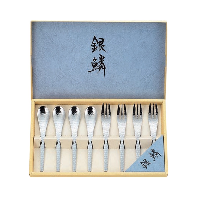 日本進口高桑西餐餐具銀鱗不銹鋼餐勺餐叉套裝水果叉錘目紋禮盒裝