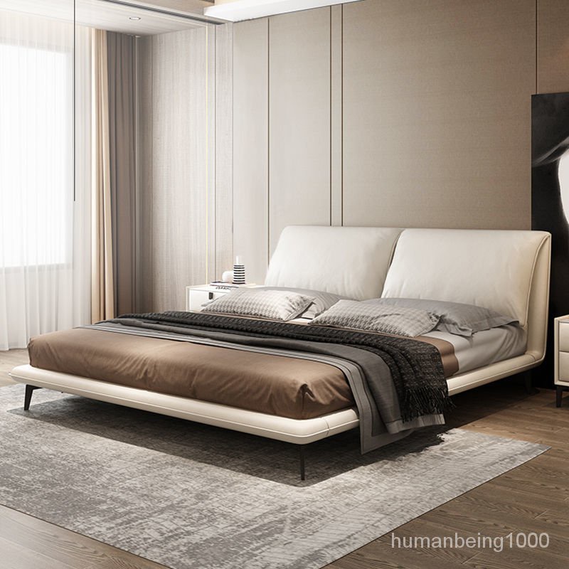 萬達木業 意式極簡床輕奢現代簡約主臥室大氣軟包雙人網紅皮床 上下舖床架 高架床 雙人床架 雙層床 ZR3B