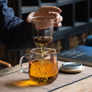日式三件杯茶水分離泡茶杯辦公室玻璃水杯男士簡約日式杯子茶道杯