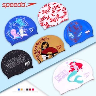speedo速比濤兒童泳帽硅膠防水青少年訓練游泳帽男女童卡通印花帽