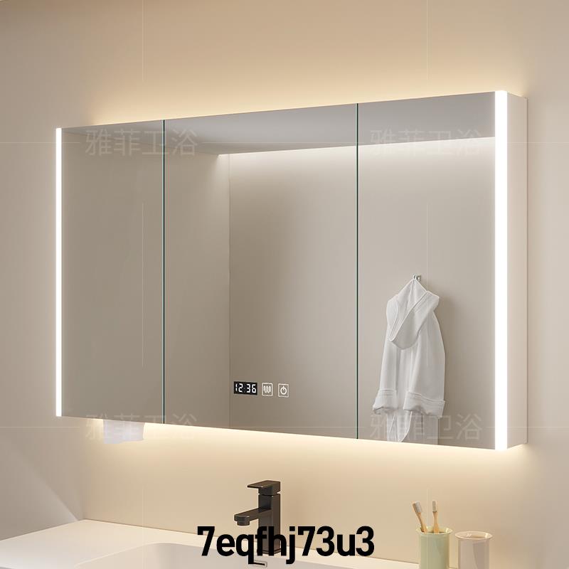 【免運】浴室智能鏡柜單獨掛墻式帶燈除霧衛生間美妝鏡子實木帶置物架收納7eqfhj73u3