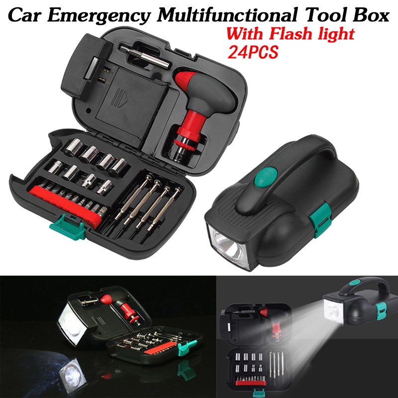 24 Pcs Car Emergency Multifunctional Tool Box With Flash lig