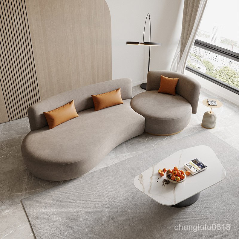 【現貨】北歐現代簡約佈藝沙發小戶型客廳會議網紅輕奢設計師款弧形沙發