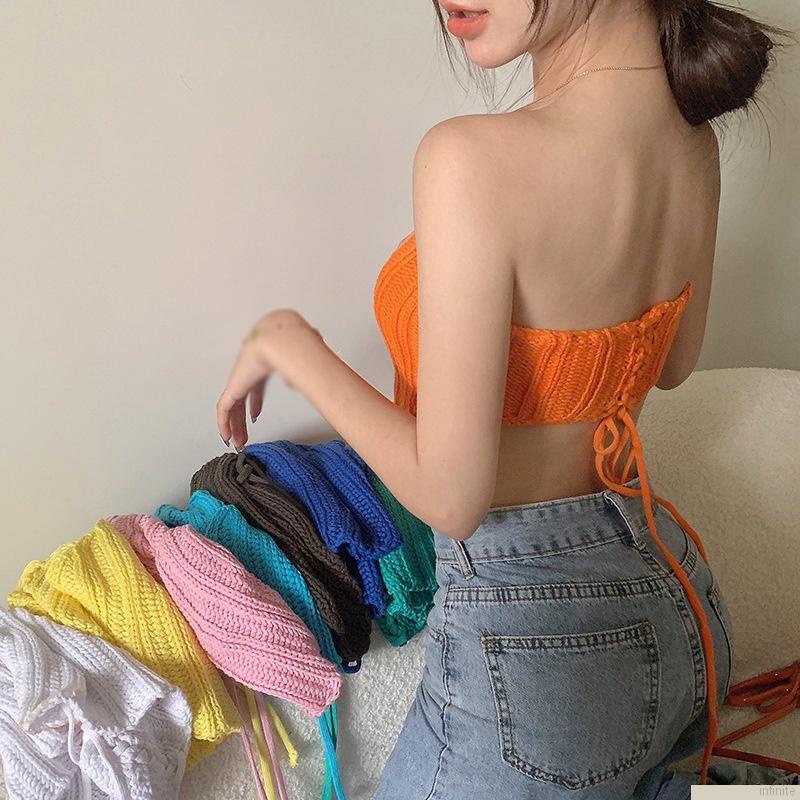 Women's Knitted Tops Camisole Crop Top Irregular Tube Tops B