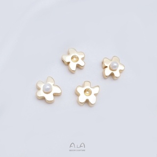 宏雲Hongyun-Ala---14K包金珍珠花隔珠通孔花朵珠托手工diy粘珍珠串珠項鏈手鏈配件