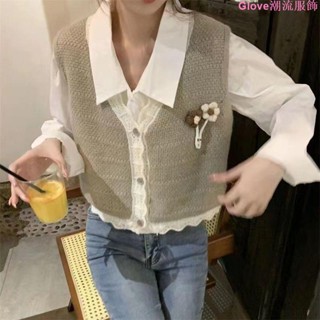 🌷臺灣出貨🌷早春秋新款日系休閑時尚針織馬甲背心韓版寬松疊穿學院風開衫坎肩秋裝上衣 打底衣 春秋薄長袖上衣