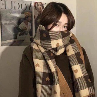 ZSK優品 秋冬季仿羊絨女雙面愛心格子圍巾韓國流蘇保暖大披肩百搭加厚圍脖