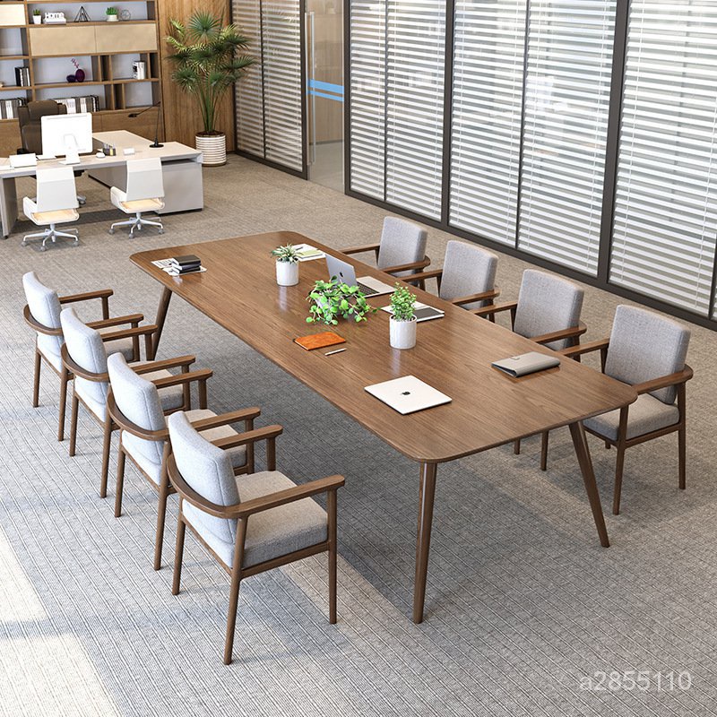 【現貨】美式全實木會議桌公司職員洽談培訓長桌簡約長方形原木工作台桌