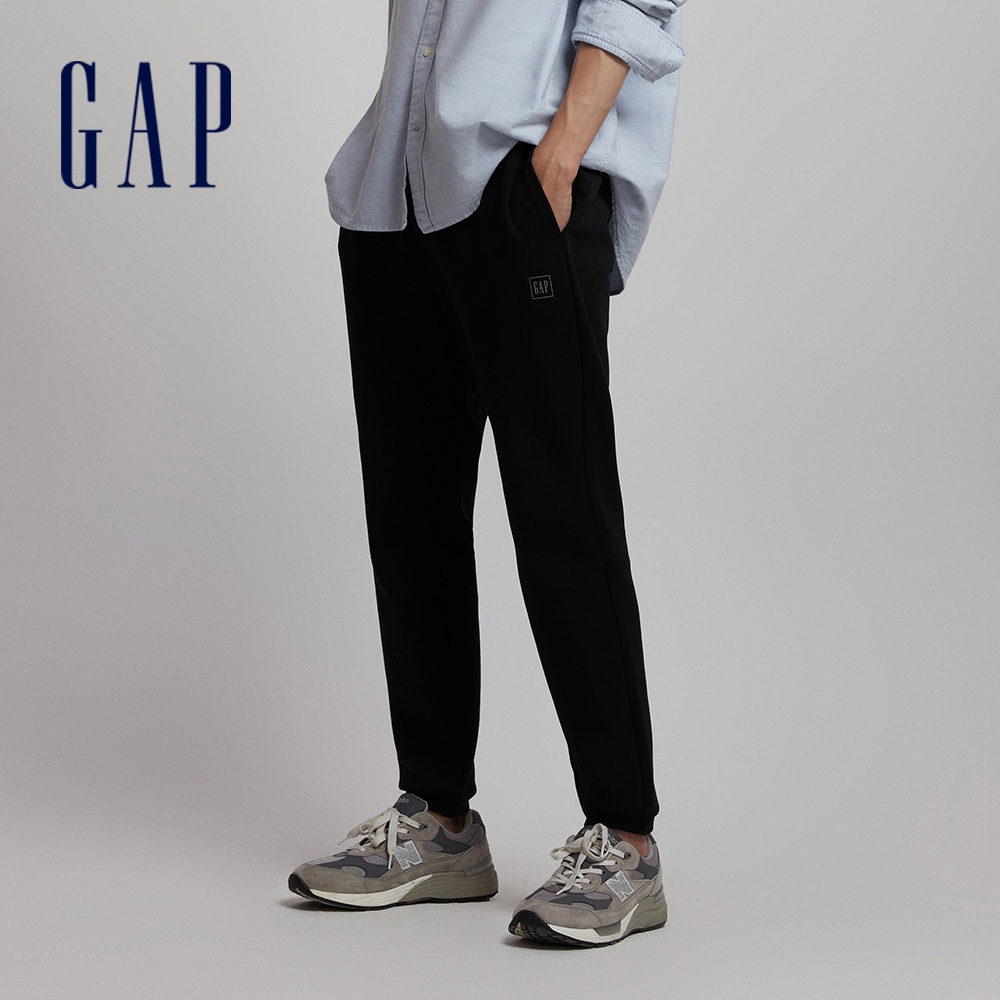 Gap 男裝 Logo束口鬆緊棉褲 空氣三明治系列-黑色(760372)