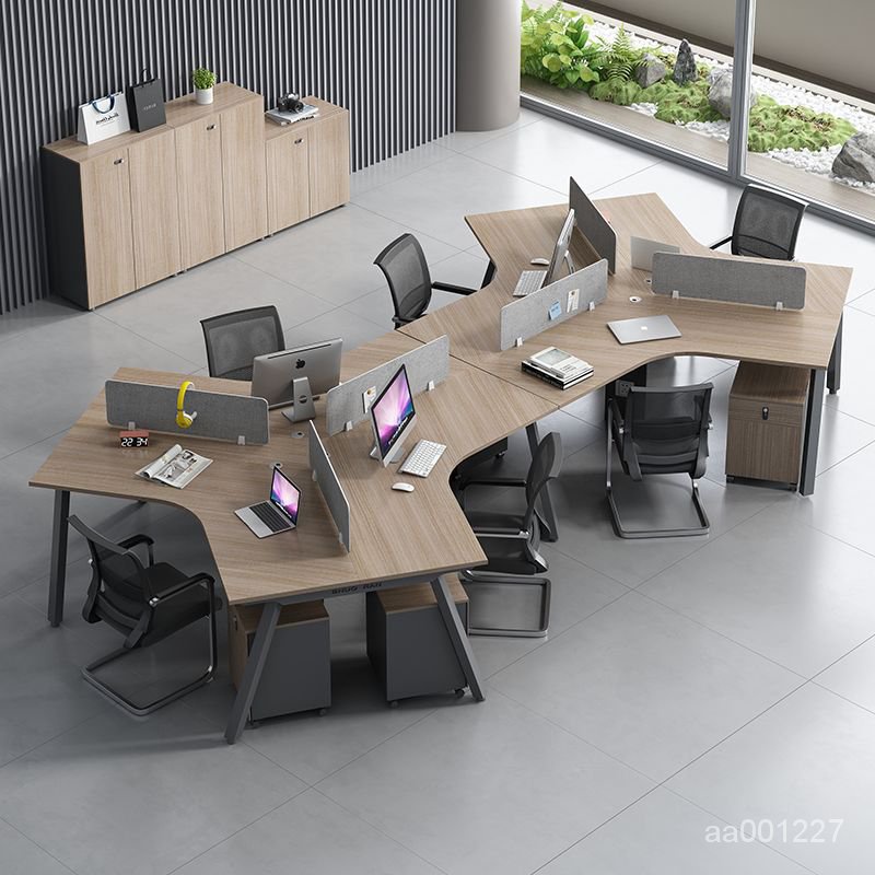 創意職員辦公桌椅組閤簡約現代6人位異形3人員工電腦工位辦公傢具桌子 辦公桌 職員桌 LSID