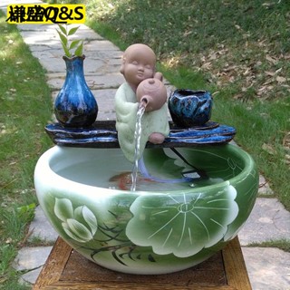 水缸擺件 小和尚陶瓷流水裝飾噴泉加濕器養魚缸招財風水擺件陽臺客廳養魚盆