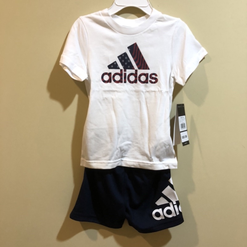 全新現貨🌷18M美國adidas 男寶嬰兒Logo短袖上衣短褲套裝組 愛迪達短T褲子2件組